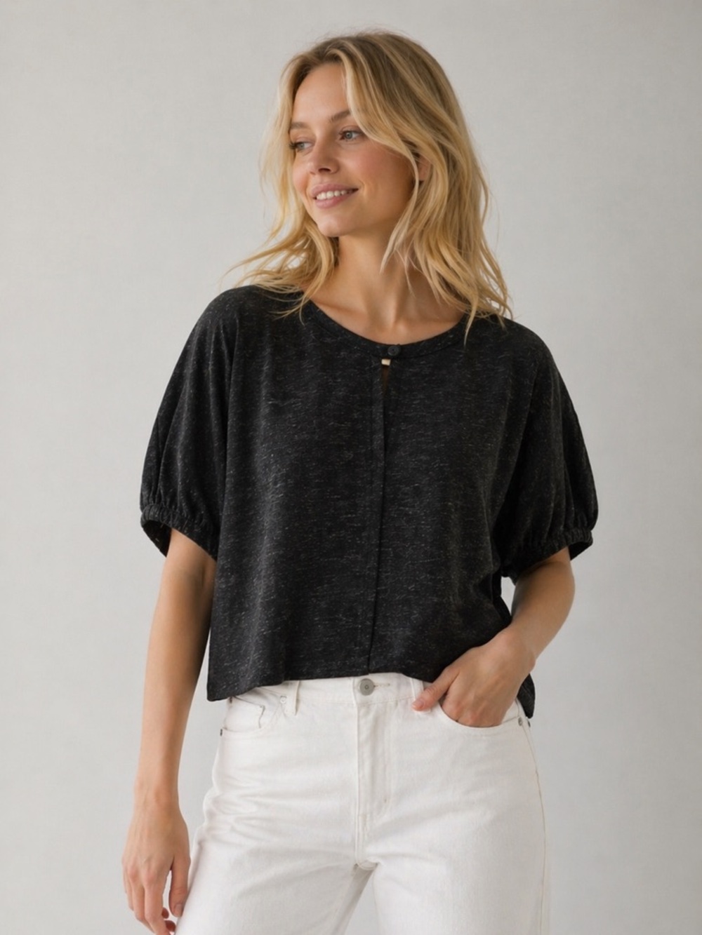 Max Studio Charcoal Buttoned Top OVERSIZED